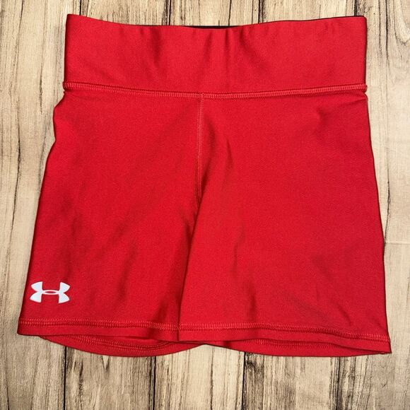 Under Armour Compression Shorts Women’s Size XS Mid Rise 4 Inch Shorty, Red - Picture 1 of 8